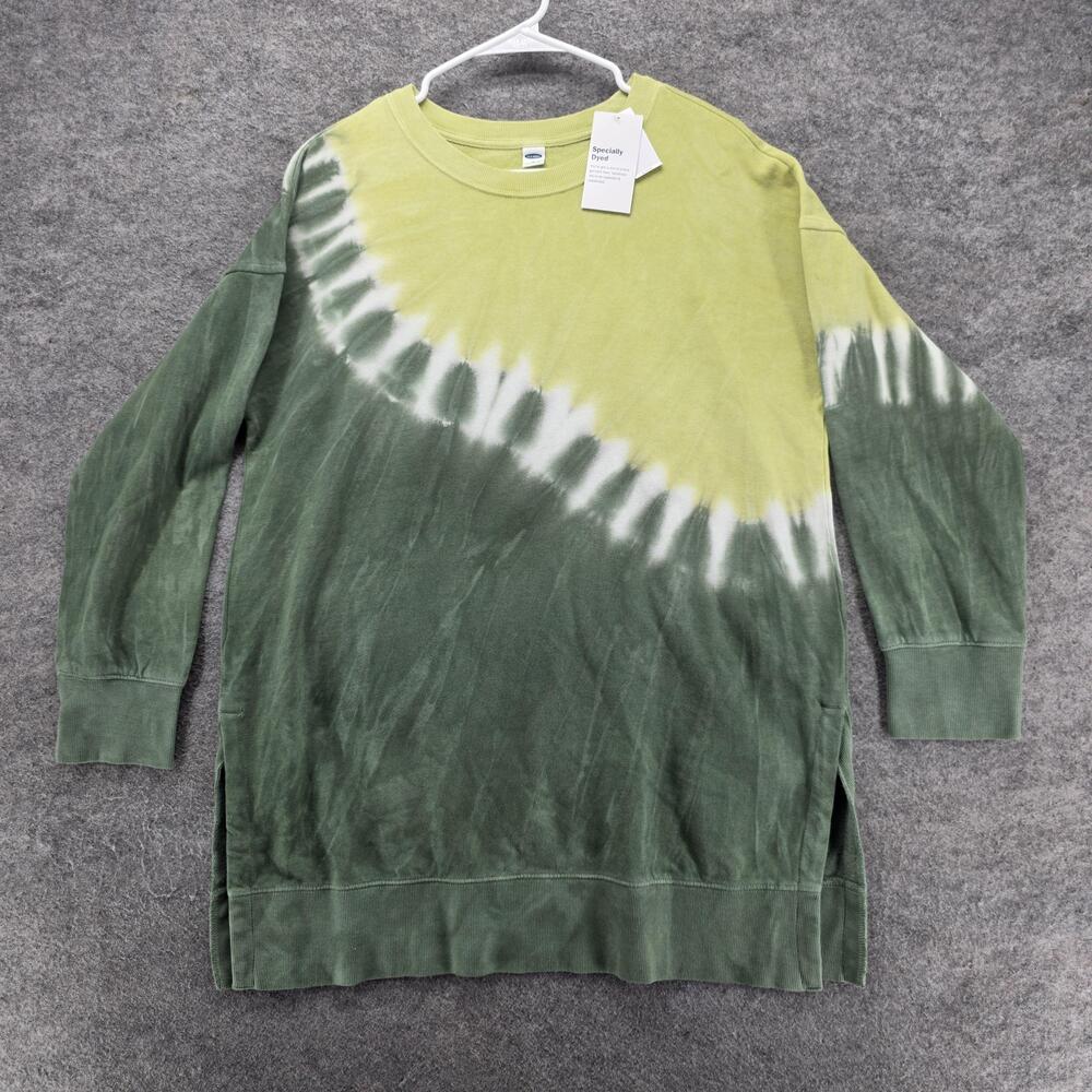Old Navy Shirt Womens Medium Green Tie Dye Long Sleeve Tunic Top Fleece